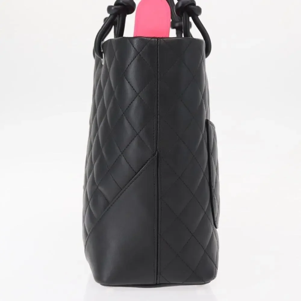 Chanel Leather Cambon Line Matelasse Tote Bag Black